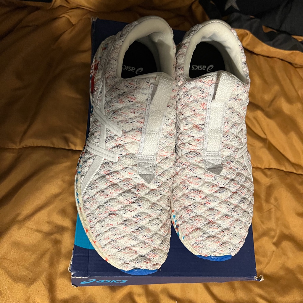 Asics White Knit Slip-On Sneakers With Multicolor Speckle